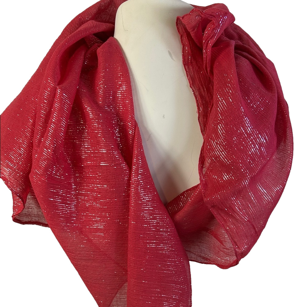 Chaudry KC Pink Elegant Shimmer Scarf With Silver Threads 40x38 New
